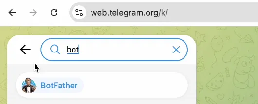 Tìm BotFather trên Telegram để tạo bot mới