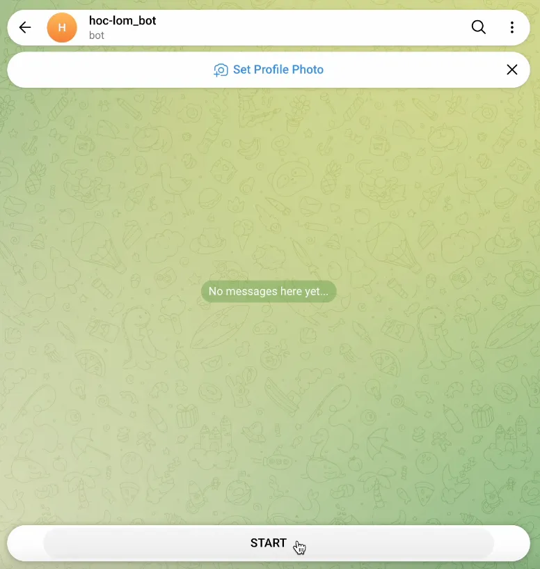 Màn hình bot Telegram với nút START