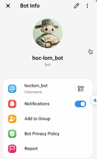 Bot Telegram sau khi đổi ảnh đại diện mới